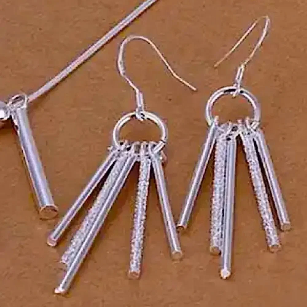 Sterling Silver Tassel Necklace Matching Earrings Set